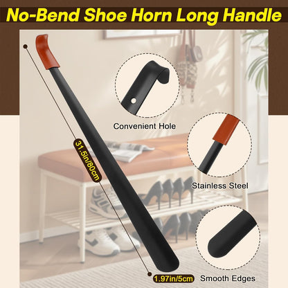 Redriver Extra Long Shoe Horn for Seniors, Metal Shoehorn Long-handle Shoe Spoon Stick Helpers Boot Horn for Men Women