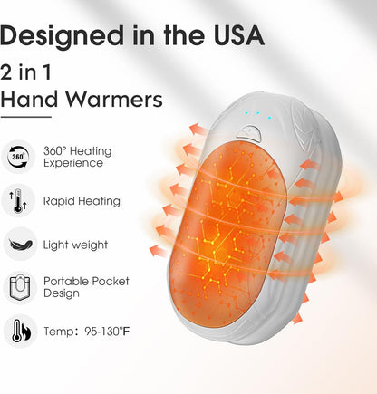 AI Hand Warmers Rechargeable 2 Pack, AI Smart Chips Electric Hand Warmers, 20Hrs Long Safe Heat, Portable Pocket Heater, Gifts for Christmas, Outdoor, Hunting, Golf, Camping Accessories