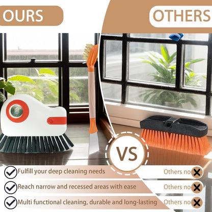 Groove Cleaning Brushes 2 in 1 Window Track Cleaner Cleaning Tools, Multifunction Hard Bristle Grout Crevice Cleaning Brush with Scraper for Kitchen Stove Sink, Sliding Door Track, Window Sill, 2PCS