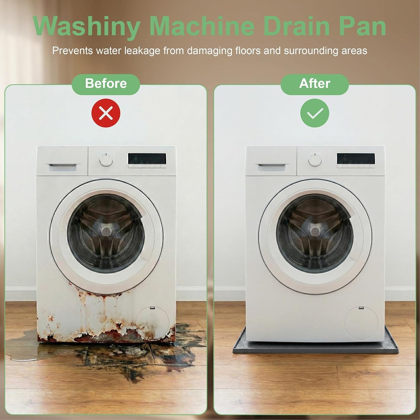 33 x 31 Inch Washing Machine Drain Pan, Silicone Washer Pan, Grey | 2cm Raised Waterproof Edge, Washer and Dryer Mat for Floor Protection, Fits Standard & Large Washers Up to 5.0 Cu.Ft.