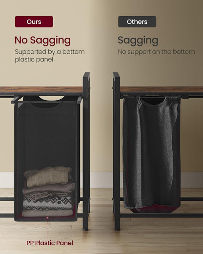 VASAGLE Laundry Hamper, Laundry Basket Sorter with 3 Pull-Out and Removable Bags, Shelf, Metal Frame, 3 x 10.6 Gallons (40 L), 36.4 x 13 x 28.4 Inches, Cappuccino Beige and Natural Beige UBLH301LH01