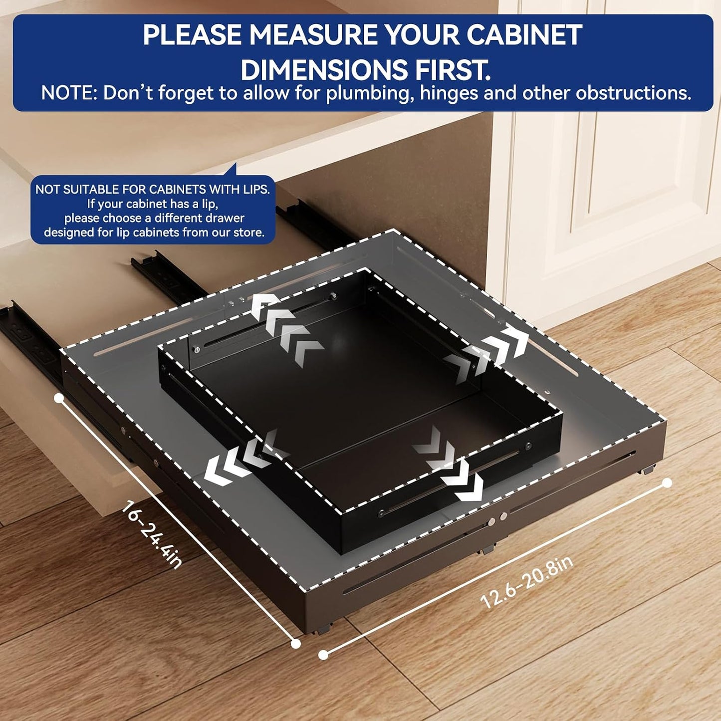 Pull out Cabinet Organizer, Full Metal Expandable Width (14.8"-20.8") & Depth (12.4"-17.7") Adjustable Slide out Drawers, No Drill Adhesive Roll out Shelves for Kitchen Pantry, White