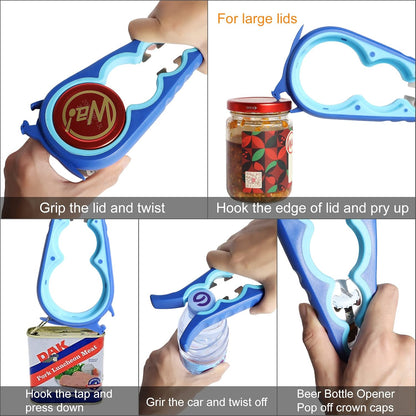 Jar Opener Bottle Opener for Weak Hands, 5 in 1 Multi Function Can Opener Bottle Opener Kit with Silicone Handle Easy to Use for Children, Elderly and Arthritis Sufferers (New red)