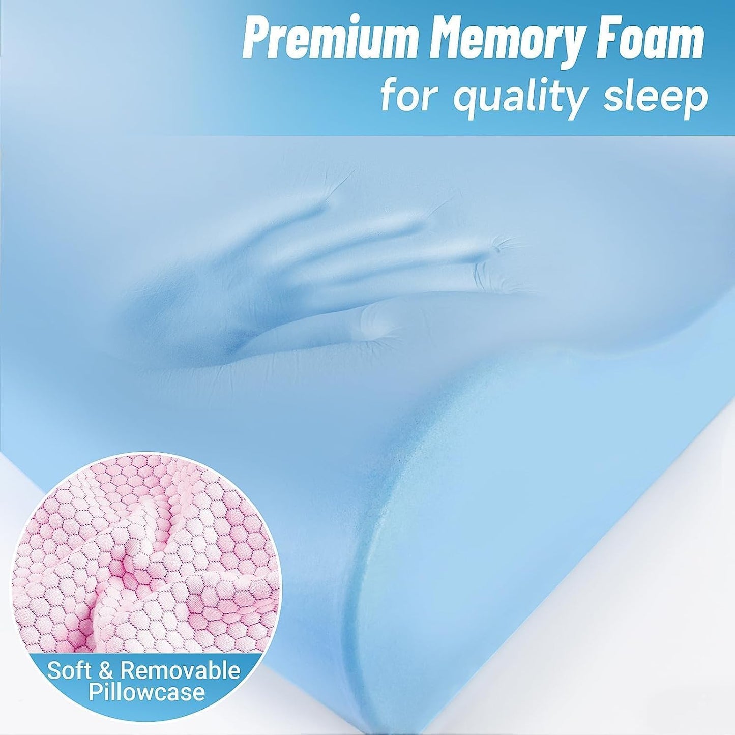 Neck Pillow for Sleeping, Ergonomic Cervical Bed Pillow, Blue Standard Size | Memory Foam Bed Pillow for Side Back Stomach Sleepers, Contour Fit Neck Pillow for Sleeping and Neck Pain Relief