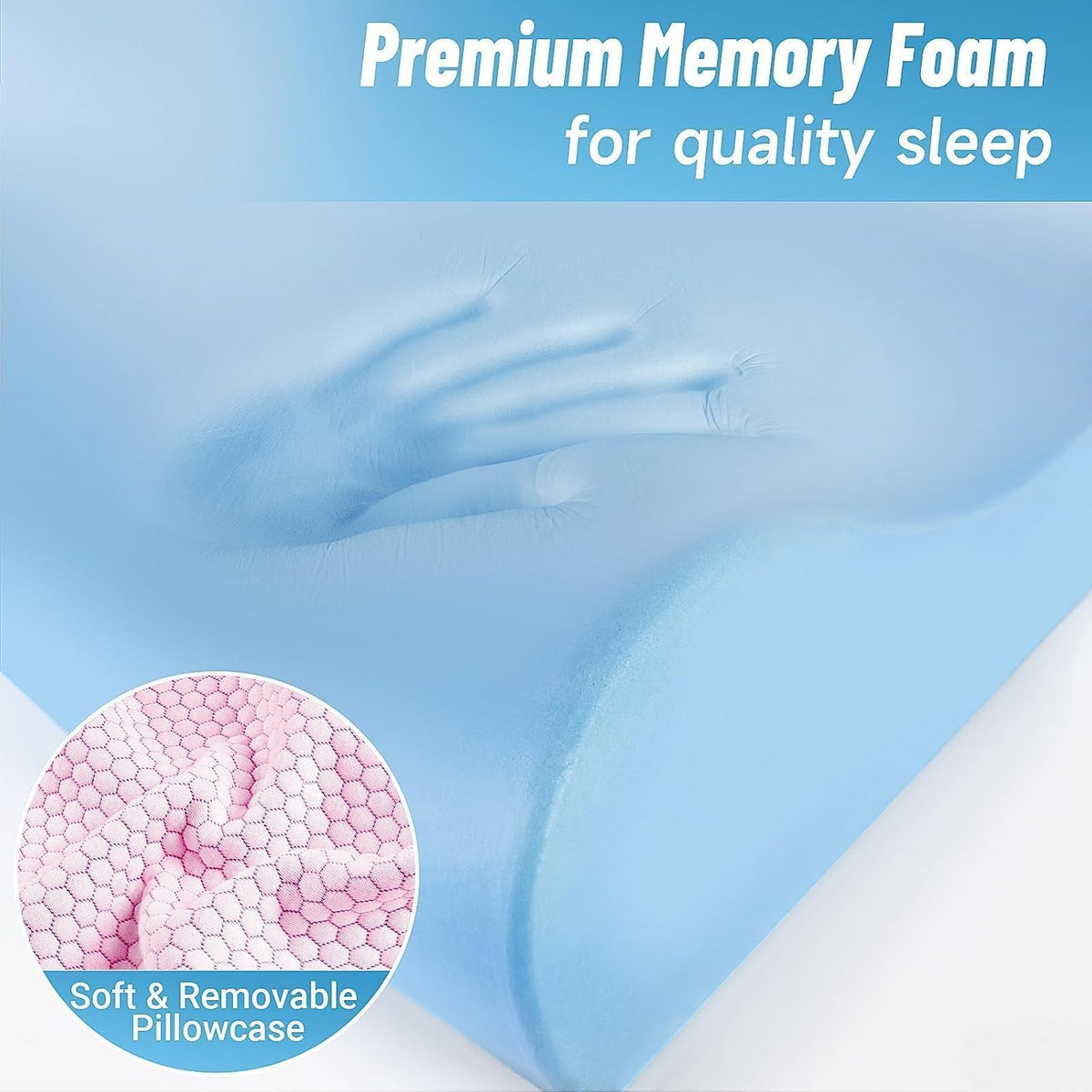 Neck Pillow for Sleeping, Ergonomic Cervical Bed Pillow, Blue Standard Size