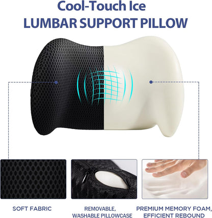 Lumbar Support Pillow for Office Chair, Memory Foam Car Back Cushion | Lumbar Pillow Lower Back with 4d Mesh Cover Adjustable Straps, Ergonomic Chair Back Pillow for Office, Car, Gaming Chairs