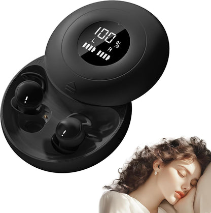 Sleep Earbuds Bluetooth 6.0, Mini Invisible Silicone Sleep Earbuds for Side Sleepers, Noise Blocking Sleeping Headphones, Hidden Earbuds with LED Display for Small Ears, Sleep & Relax（Beige）