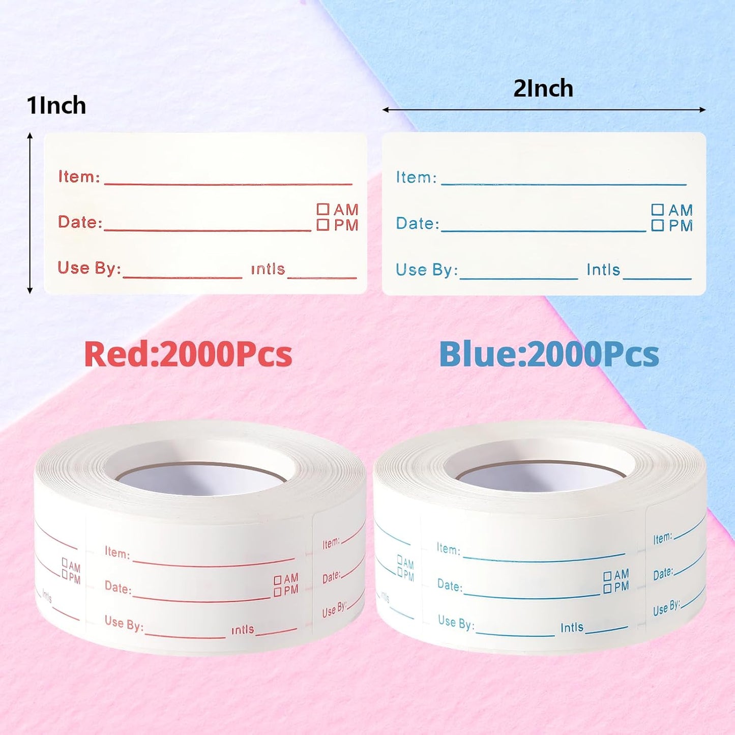 2 Rolls 1000 Pieces Removable Food Labels, 1 x 2 Inch | Date Stickers for Freezer, Refrigerator Food Containers - Easy to Write