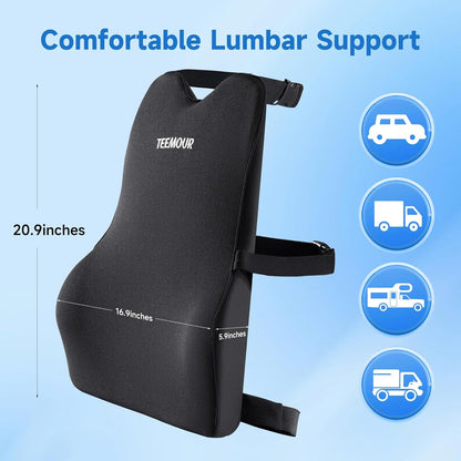 Teemour High Back Support Pillow for Office Chair, Fully Support Back Cushion - Memory Foam Lumbar Support Pillow for Office Chair, Desk, Gaming Chair, Promotes Posture Pain Relief Adjustable Straps