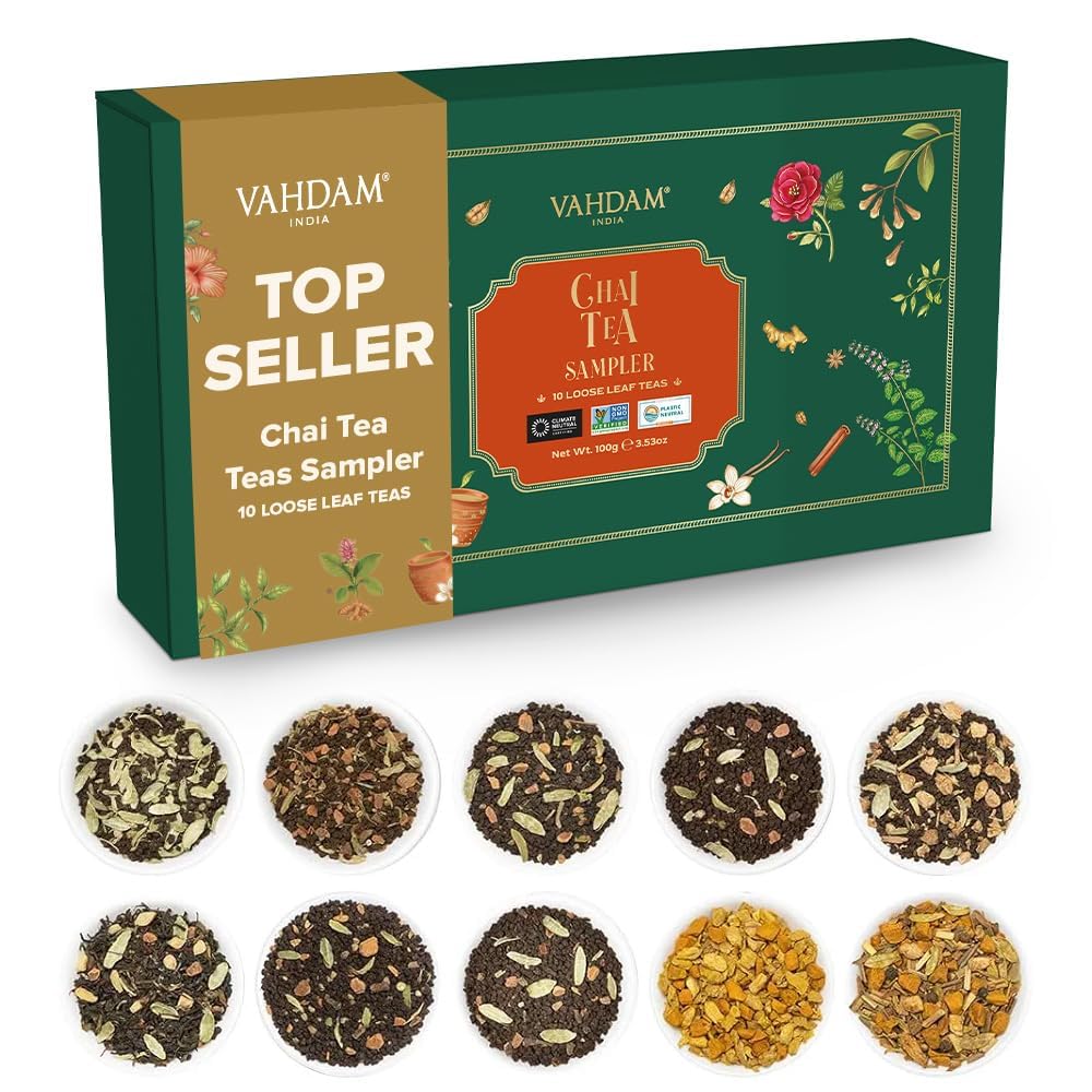 VAHDAM, Assorted Herbal Tea Sampler (18 Tea Bags, 9 Flavors) Caffeine-Free, Non-GMO | Double Infusion, Individually Enveloped Tea Bags | Herbal Tea Assortmen