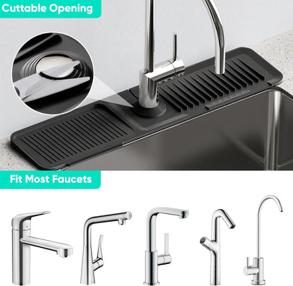 24 Inch Longer Faucet Mat for Kitchen Sink [5° Slope Fast Self-draining]Bathroom Kitchen Sink Splash Guard Silicone Sinks Faucet Mat Splash Guard for Kitchens Sinks Area Tidy Splashs Draining Mats