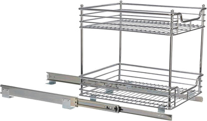 Household Essentials Glidez Multipurpose Chrome-Plated Steel Pull-Out/Slide-Out Storage Organizer for Cookware and Bakeware - 2-Tier Design - Fits Standard Size Cabinet or Shelf, Chrome