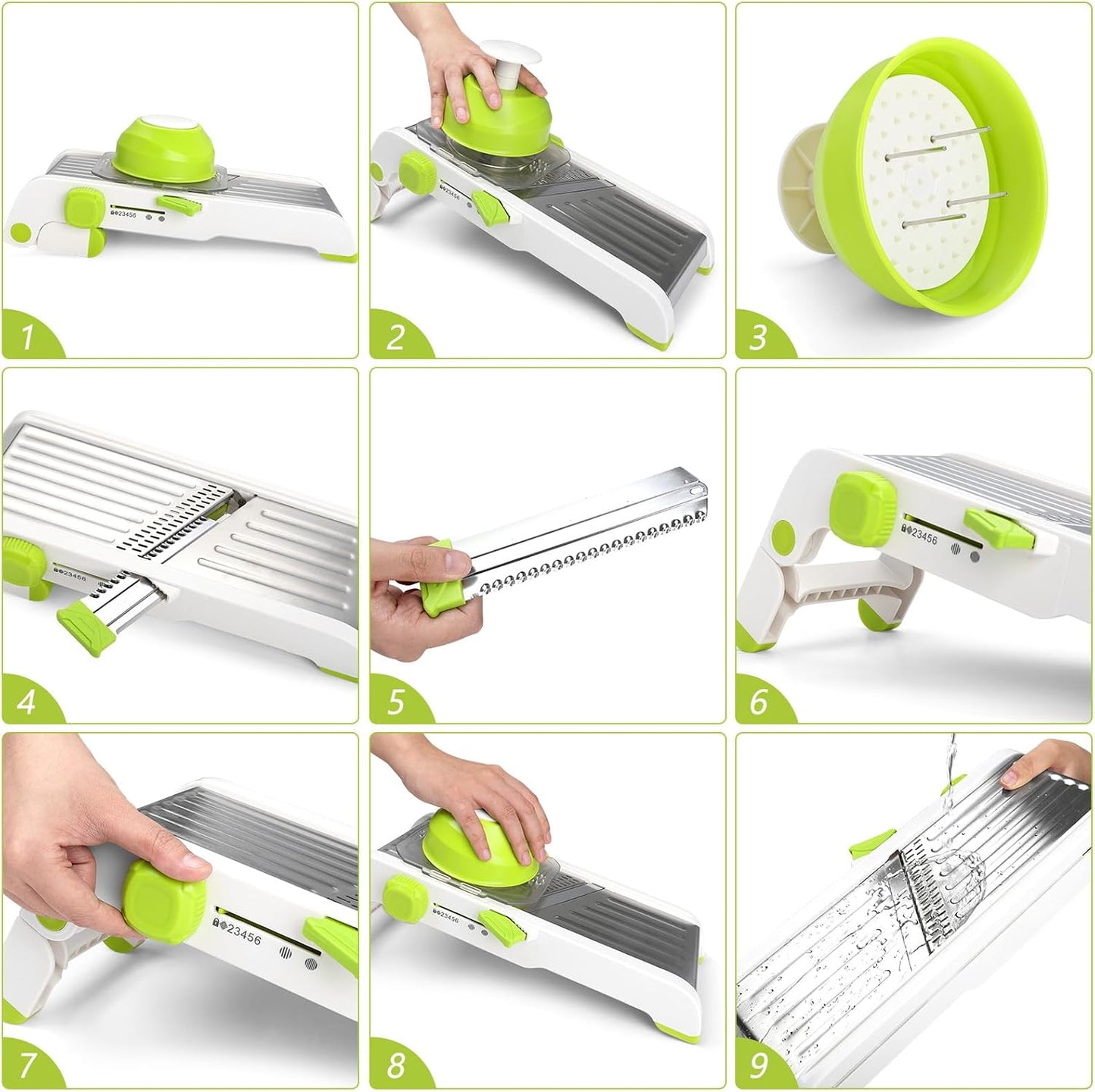 Mandoline Slicer for Kitchen, Adjustable Vegetable Potato Slicer | Stainless Steel Safe Mandolin Veggie Fruit Cutter with Food Holder, for Onion Cucumber Tomato Carrot, Grey