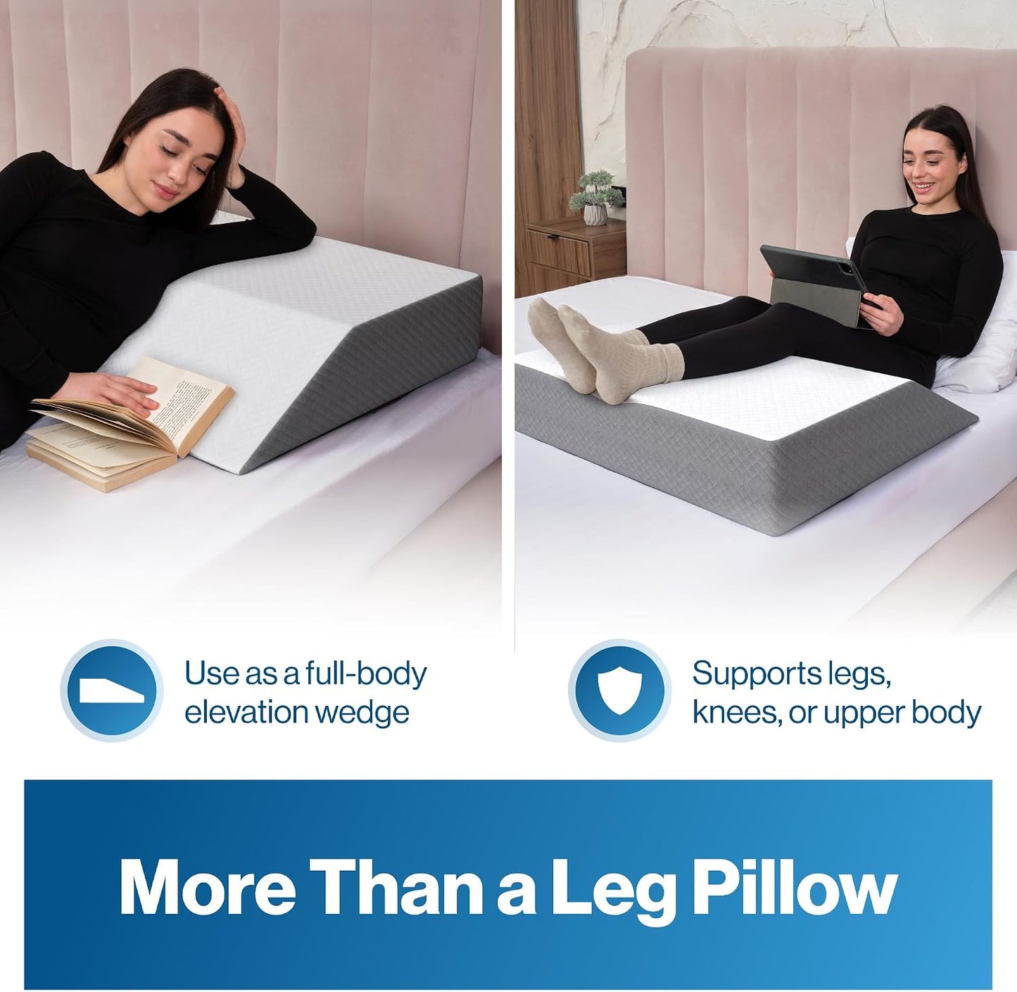Kölbs Extra Wide Leg Elevation Pillow, Chic Jacquard Cover, XL and Wide for More Comfort Bed Wedge Pillow for Legs, Leg, Knee, Ankle Elevation Post Surgery