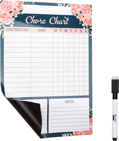 Mr. Pen- Magnetic Dry Erase Chore Chart, 17" x 12" | Floral Daily & Weekly Responsibility Chart for Kids, Teens & Adults, Family Chore Board for Fridge