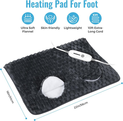 Electric Heated Foot Warmer Soft Flannel Foot Heater with 2h Auto Off & 3 Heat Levels Full Body Use Heating Pad for Feet, Abdomen, Cramps, Pain Relief Pocket Design 16" x 22" Light Grey