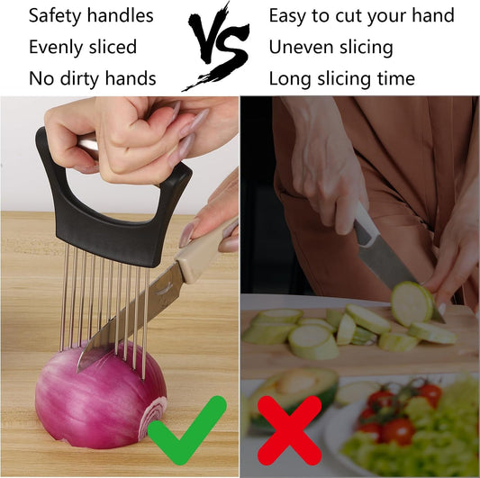 3 Pcs Onion Slicer Holder, All purpose Food Slicer Assistant Tool for Cucumber, Tomato, Potato, Egg, Avocados, Fruit Lemon and Meat