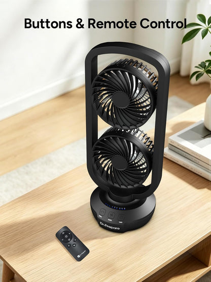 DR.PREPARE Small Tower Fan Oscillating Table Fans with 270° Tilt, 105° Oscillating, 3 Speeds and 3 Auto-Off Timer, Portable USB Powered Desk Fan for Bedroom Office Home Desk, Powerful Airflow 15 Inch