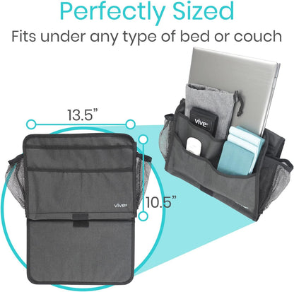 Vive Bedside Caddy - Bed Hanging Organizer - Storage Bag Shelf for College Dorm, Bedroom, Couch, Bunk - 8 Large Pockets with Charger Slots for Men and Women - Slides Under Mattress - Handle for Travel | Dorm, Bedroom, Couch, Bunk - 8 Large Pockets with