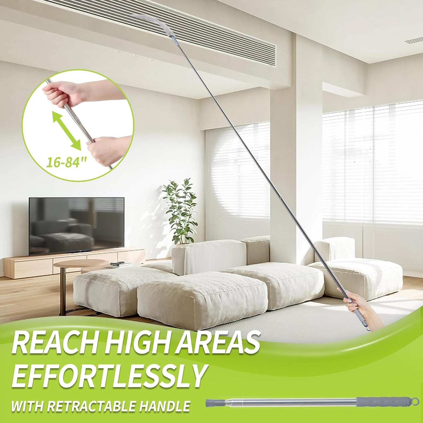 IVYROLL Skinny Duster with Extension Pole for Under Furniture | Under Appliance Cleaning Tool with 3 Microfiber Dusting Cloths, Retractable Flat Duster for Under Refrigerator, Gap