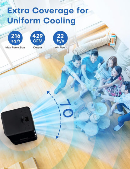 Portable Air Conditioners 4 Modes&3 Speeds,4 Ice Packs, Waterless Alert System, 12H Timer, Remote,1 Gal Detachable Water Tank, 70°Oscillation Windowless Evaporative Air Cooler for Room Office