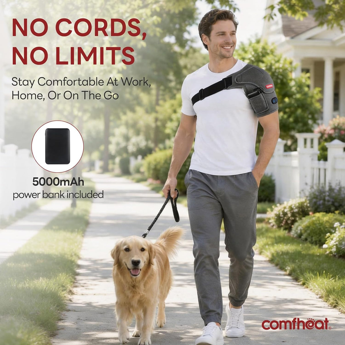 Cordless Shoulder Heating Pad with Massager, Heated Shoulder Brace