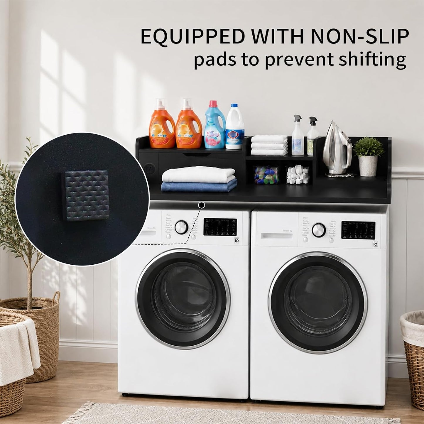 Washer and Dryer Countertop with Power Outlet & Storage Drawer, 54 Inch Laundry Tabletop Over Washing Machine, Clothes Folding & Ironing Station, Laundry Room Organizer with Non-Slip Pads