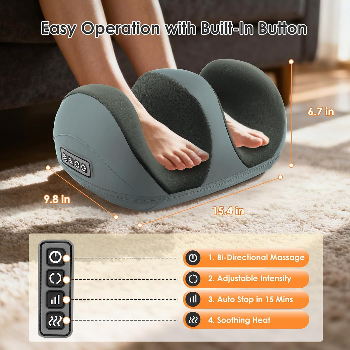 Shiatsu Foot Massager, Foot and Calf Massager with Heat, Black