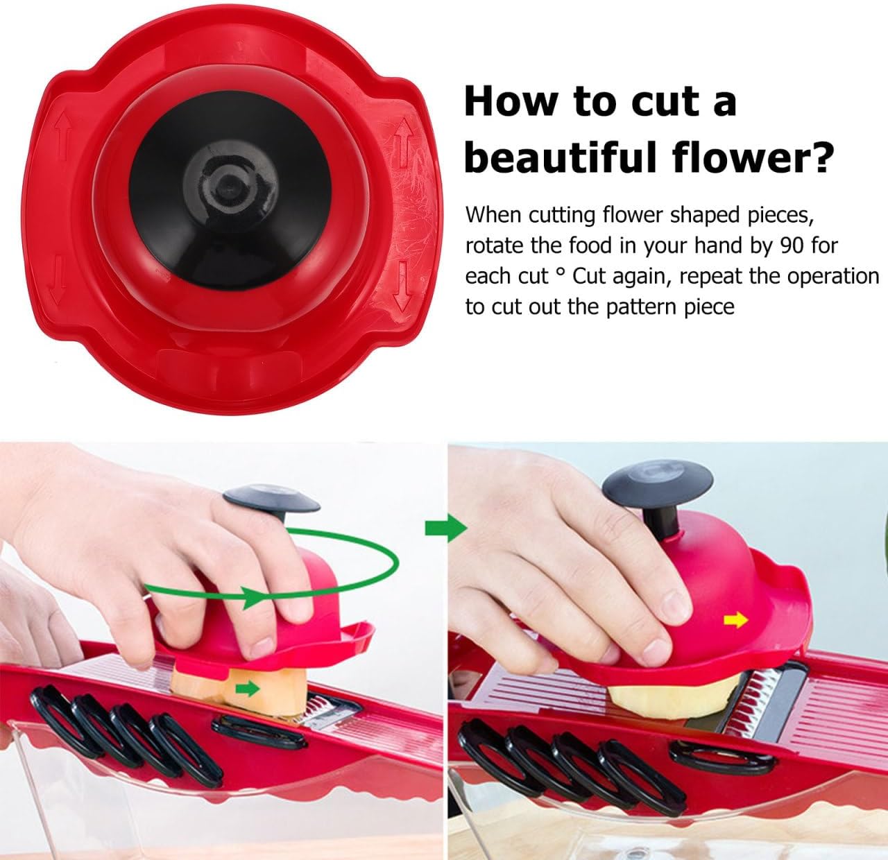 ULTECHNOVO Red Food Safety Holder for Mandoline Slicer, Universal Finger Guard for Vegetable Grating & Slicing, Plastic Hand Protector with Metal Pins for Potato Lemon Cheese