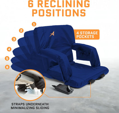 Heated Stadium Seats for Bleachers with Back Support – USB Battery Included - Upgraded 3 Levels of Heat - Foldable Chair - Cushioned, 4 Pockets for Snacks, Cup Holder - for Camping, Games & Sports
