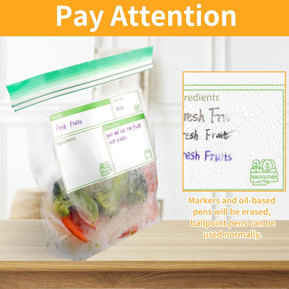 100pcs Labels for Freezer Bags Freezer Meal Labels with Instructions 3.2 X 5 inch Oil and Water Resistant Labels Food Labels for Freezer Storage for Leftovers in Fridge Removable Freezer (Blue)