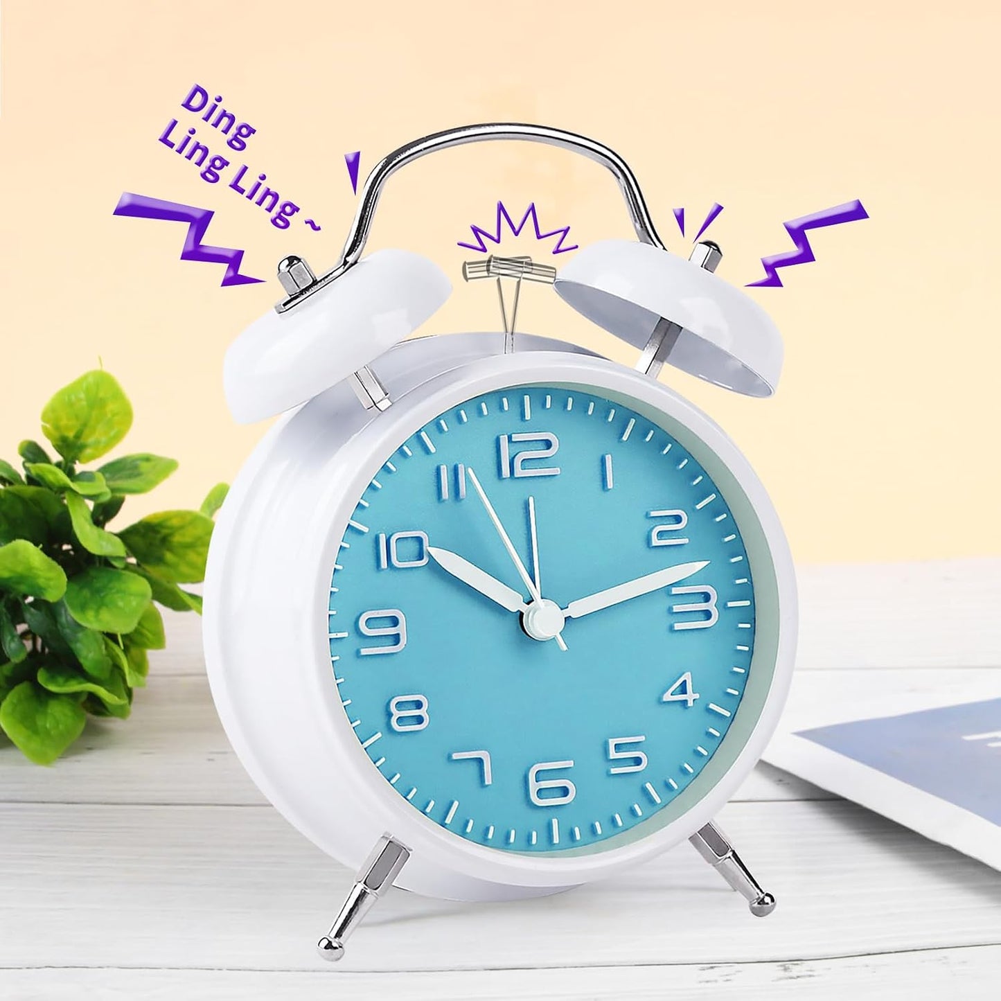 pxy Loud Alarm Clock for Heavy Sleepers 3D Dial Battery Operated (Battery Include), 4" Super Silent Analog Alarm Clock for Kids with Night Light PT260 Silver OrangePT505 Green White