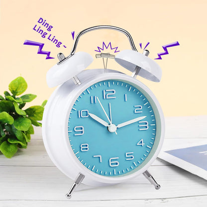 pxy Loud Alarm Clock for Heavy Sleepers 3D Dial Battery Operated (Battery Include), 4" Super Silent Analog Alarm Clock for Kids with Night Light PT260 Silver OrangePT505 Green White