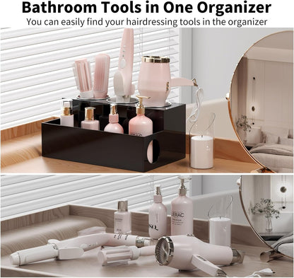 NIUBEE Acrylic Hair Tool Organizer,Hair Dryer Holder Countertop with 3 Cups | Clear, Hot Tools Organizer, Hair Blow Dryer Organizer for Curling Iron, Brush, Straightener, Makeup,Skincare,Vanity, Bathroom