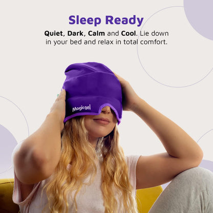 Magic Gel Migraine Ice Head Wrap - Real Migraine & Headache Relief | The Original Headache Cap | Cold, Comfortable, Dark & Cool; Endorsed by Physicians, Loved by Thousands - Purple