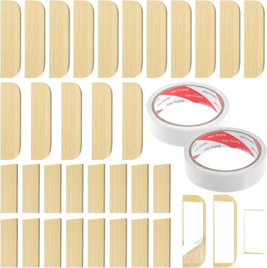 32 PCS Hinge Repair Wooden Plate, 3.5", 3.1" Cabinet Hinge Repair Plate | Rectangle and Arc Door Hole Cover Plate Kitchen Cabinet Hinges Cabinet Door Blanks with Double Sided Tape