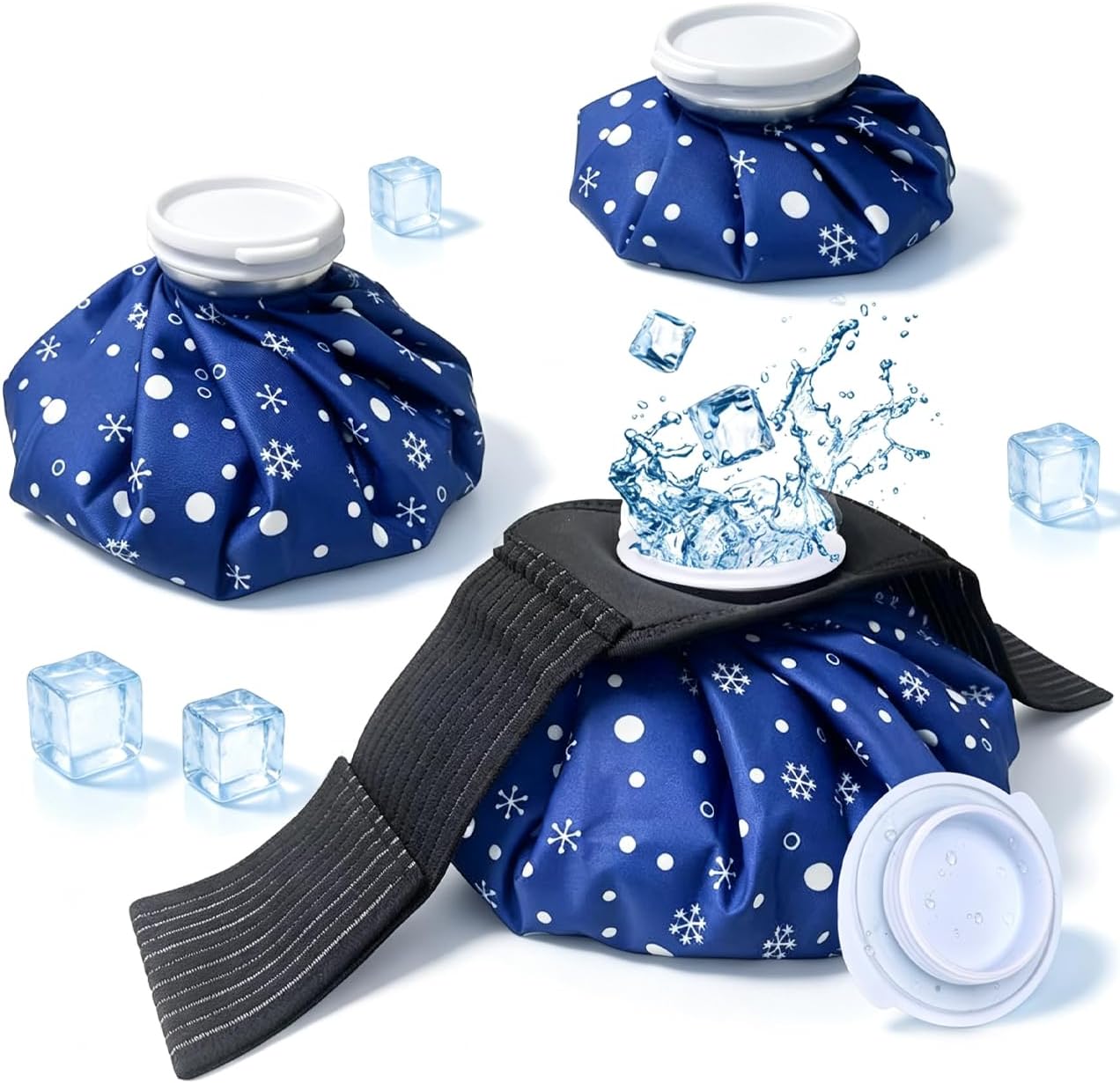 Reusable Ice Pack for Injuries, 11 Inch Ice Bag with Wrap, Snowflake Design Hot & Cold Therapy Pack, Leak-Proof Cold Bag for Muscle, Joint Pain & Swelling, First Aid, Sports & Home Use