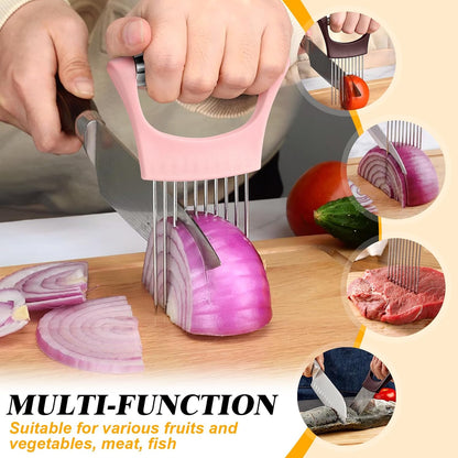 Stainless Steel Onion Holder for Slicing,Onion Slicer Holder,Kitchen Gadget | Green Onion Slicer Holder, Onion Cutter for Slicing of Onions, Tomatoes, Avocados, Eggs and Other Vegetables