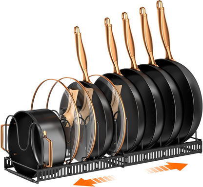 MUDEELA Expandable Pot Pan Lid Organizers inside Cabinet, 10 Divider-Black | Expandable 11.8–22.9", 10 Adjustable Divider, Tool-Free Assembly, Non-Slip, Scratch-Proof, For Pan Lid Cutting Board Bakeware