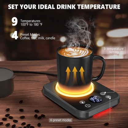 Mug Warmer - Coffee Cup Warmer for Desk with Auto Shut Off, Timer, 10 Temperature Settings, Coffee Warmer Plate, Ideal Office & Home Gift (Black)