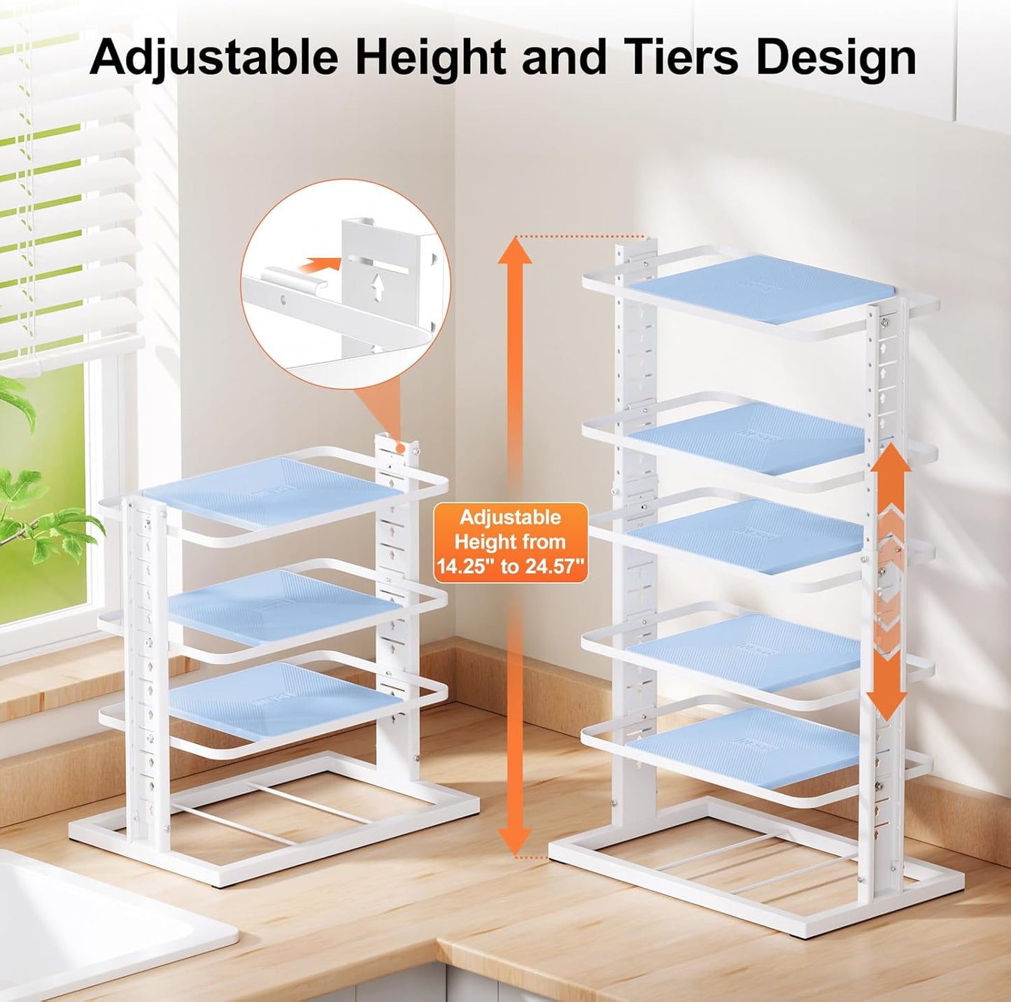 LAMU Pots and Pans Organizer for under Cabinet, 6-Tier Heavy Duty Pan Pot Organizers inside Cabinet Adjustable 14 to 24.57", Pot Rack Kitchen Cabinet Organization and Storage Holds up to 12" Cookware