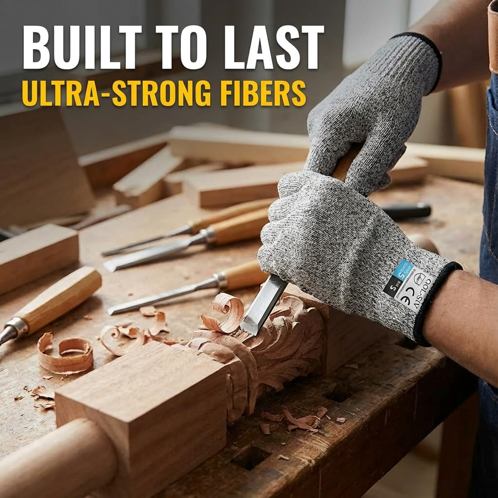 A5 Cut Resistant Gloves, Level 5 Protection, Safety Work Gloves for Kitchen Cutting, Oyster Shucking, Wood Carving, Meat Cutting, Fish Handling, Pink, XL