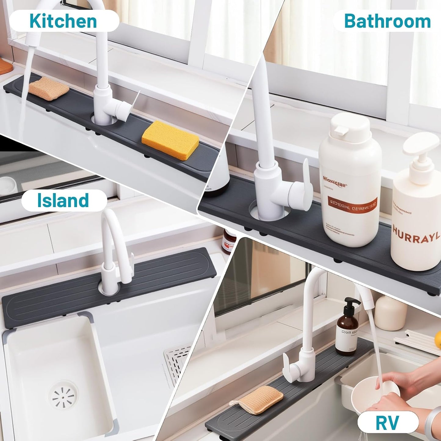 Faucet Mat for Kitchen Sink with Raised Feet, Stone Sink Mat Quick Dry around Faucet, Water Absorbent Stone Tray, Sink Splash Guard & Protectors, Stone Drying Mat for kitchen Counter