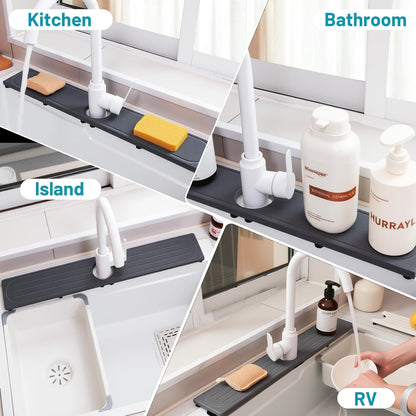 Faucet Mat for Kitchen Sink with Raised Feet, Stone Sink Mat Quick Dry around Faucet, Water Absorbent Stone Tray, Sink Splash Guard & Protectors, Stone Drying Mat for kitchen Counter