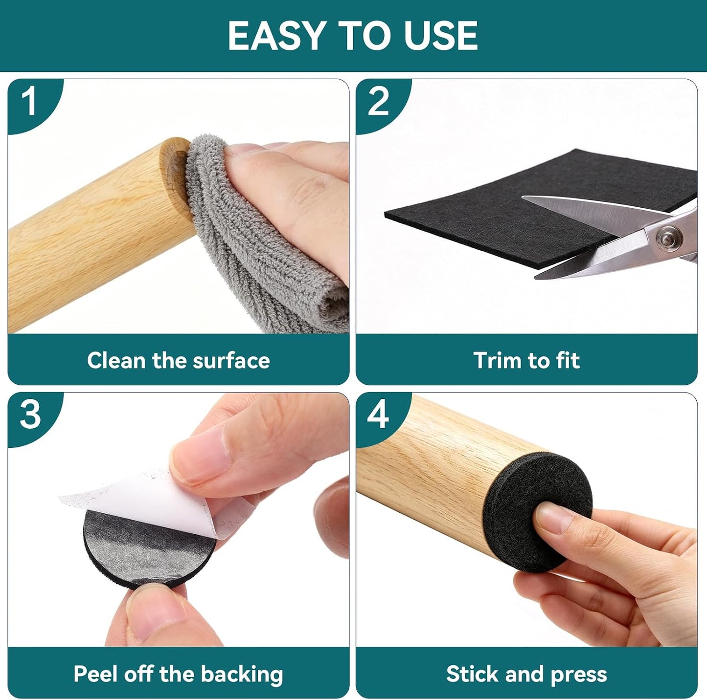 60 Pack Felt Furniture Pads for Hardwood Floors – Self Adhesive Chair Leg Floor Protectors, Round & Square Felt Pads for Furniture Legs, Black