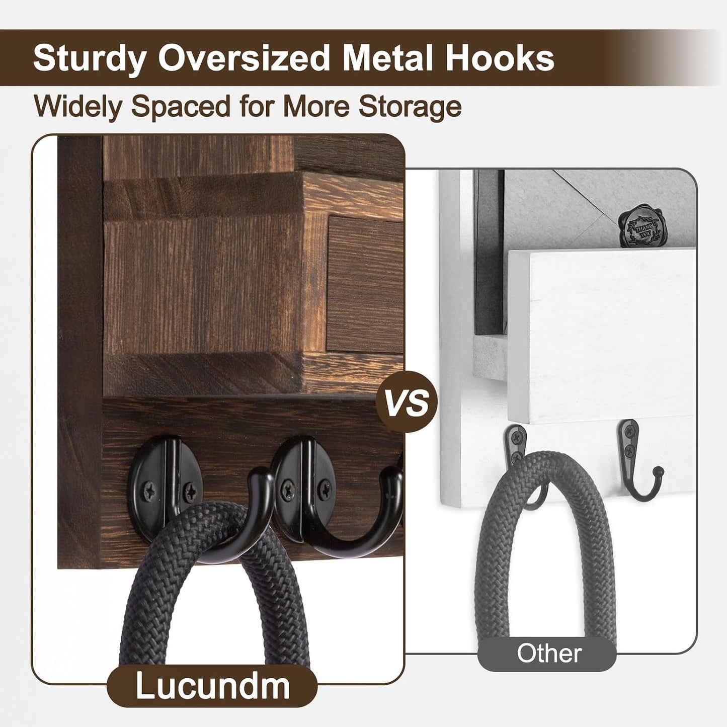 Key Holder Wall Mount, Mail Holder with Storage Drawer | Key and Mail Holder with 5 Key Hooks for Coat, Dog Leash, Home Decor Rack, House Accessories, Entry Way Organizer