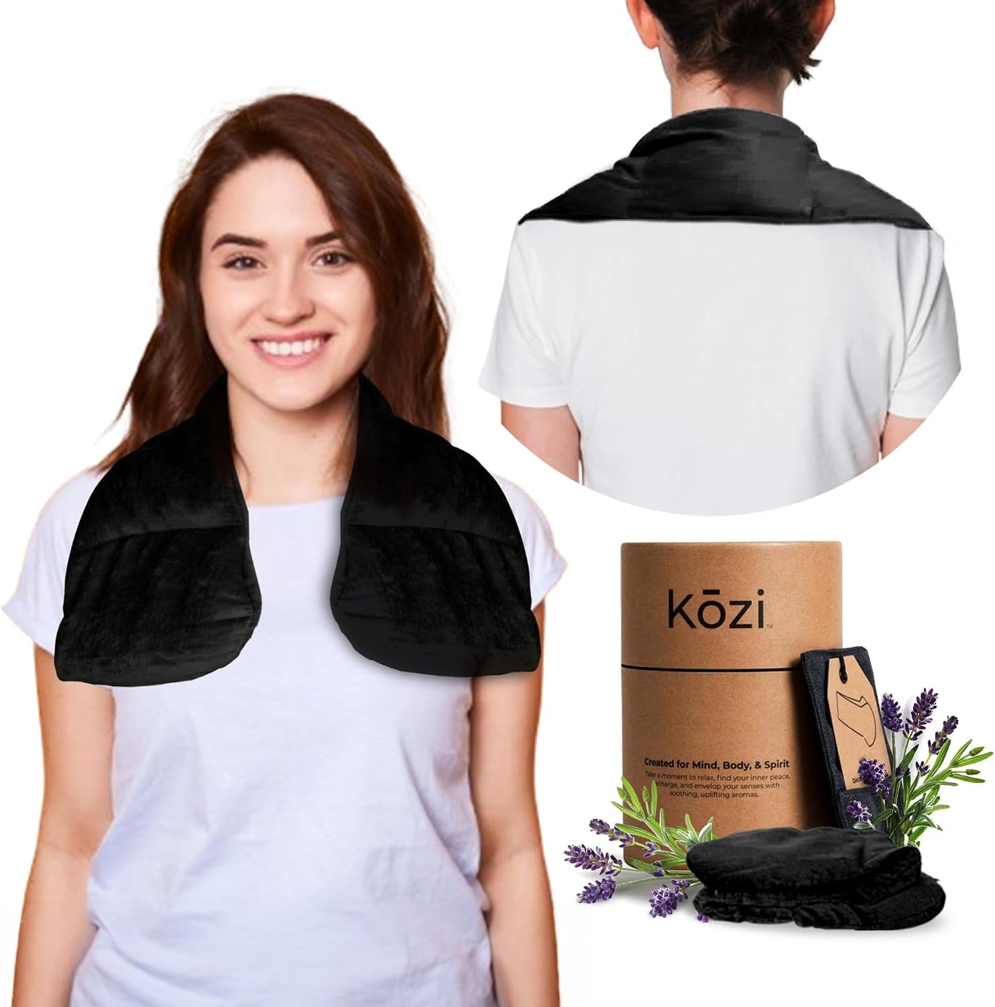 Kozi Neck Heating Pad | Microwaveable Weighted Shoulder Heating Pad | Neck and Shoulder Heating Pad with Clay Beads & Aromatherapy (Khol)
