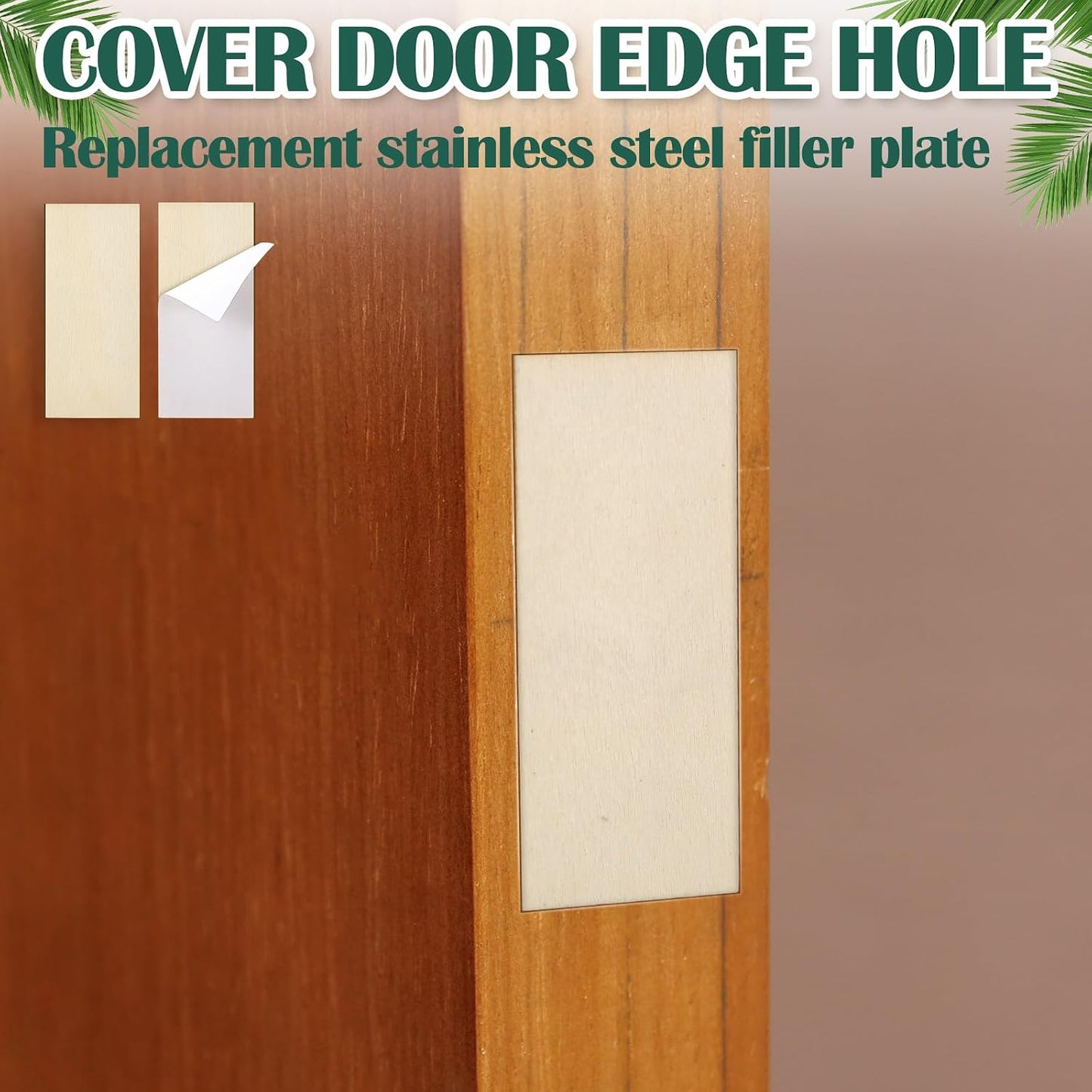 Weysat 8 Pcs 1" x 2-1/4" Door Edge Hole Filler Plates with Double Sided Tapes, Deadbolt Cover Blank Strike Plates for Exterior Doors Lock