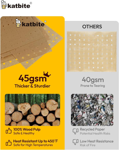 Katbite 160pcs Air Fryer Parchment Paper Liners, Perforated 9x11 Inch | Disposable air fryer paper liners, nonstick perforated for airflow, fit air fryer/toaster oven, Cuisinart & Ninja Foodi
