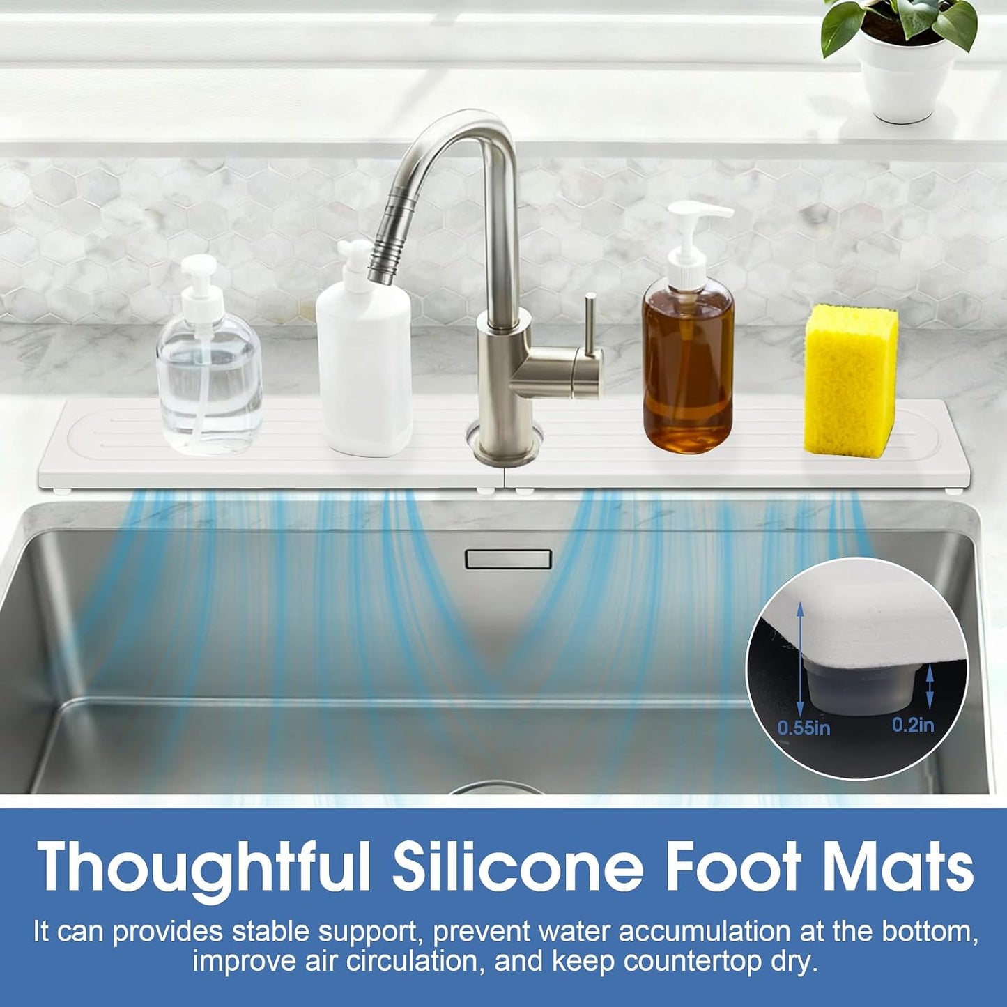 24 Inch Kitchen Sink Splash Guard, Sink Splash Guard Behind Faucet, Silicone Faucet Handle Drip Catcher Tray Mat for Kitchen, Bathroom Counter, Dark Gray, 23.6" x 4"